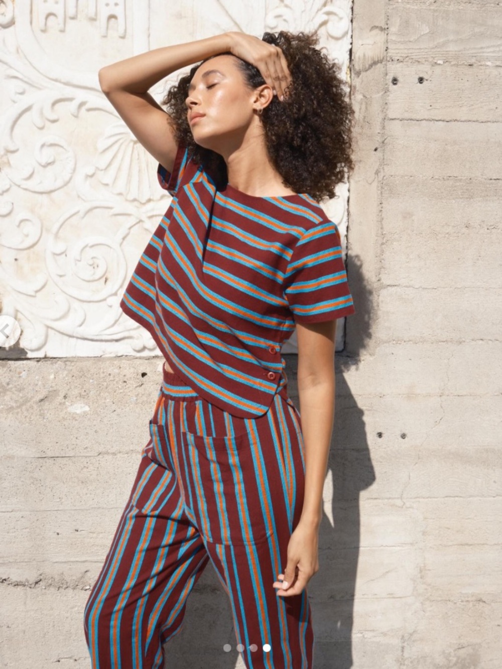Ace & Jig Rally Organic Cotton Striped Top Pants Set Burgundy Orange Blue S
